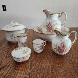 Large 9 Pc Victorian Wash Bowl Set Pitcher Chamber Pot