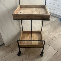Rolling Shelves 2 Tier Iron Wood Cart Storage Rustic 