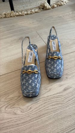 Jimmy Choo Denim Monogram Slingback Loafer Heels