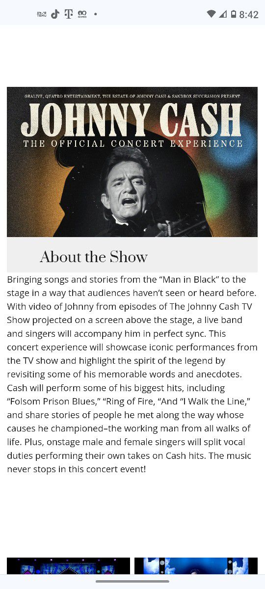 Three Tickets To Johnny Cash Concert Experience