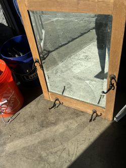 Old Bevel Glass Mirror With coat hooks