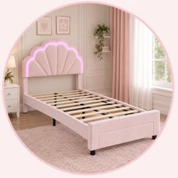 Pink Bed Frame with LED Headboard