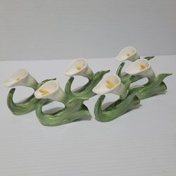 Vintage 1986 PIA Bone China Cala Lilies Napkin Ring Set Of 6 Pcs.