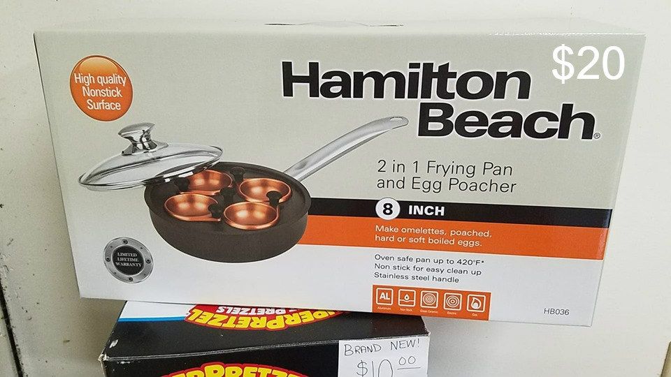 New Hamilton Beach 2 in 1 8" Frying Pan With Egg Poacher