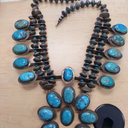 Vintage Navajo Turquoise Sterling Silver Necklace 