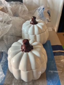 Ceramic Pumpkin Lidded Jars Set of 2