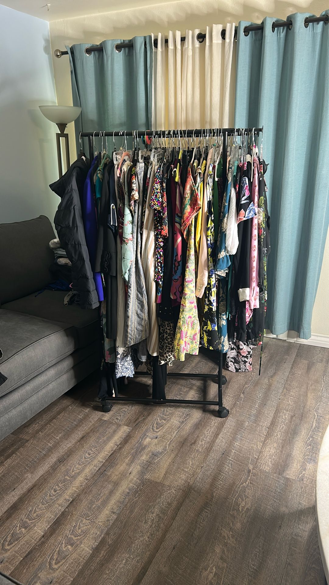 Adjustable Black Garment Rack On Wheels 
