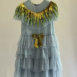 Gucci Kids Sequin Tulle Dress – Light Blue & Gold (Made in Italy)