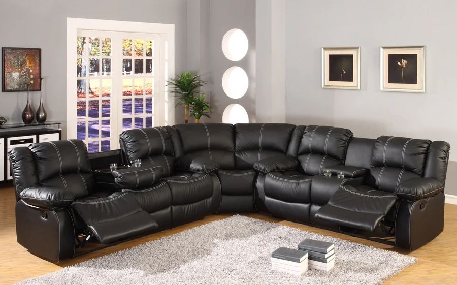 Black Leather Sectional Sofa With Reclining Seats