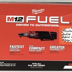 Milwaukee M12 12V Fuel Brushless 1/4” High Speed Ratchet W/ 2 Batteries & Charger New