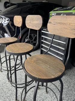 3 Wood And Metal Bar Stools