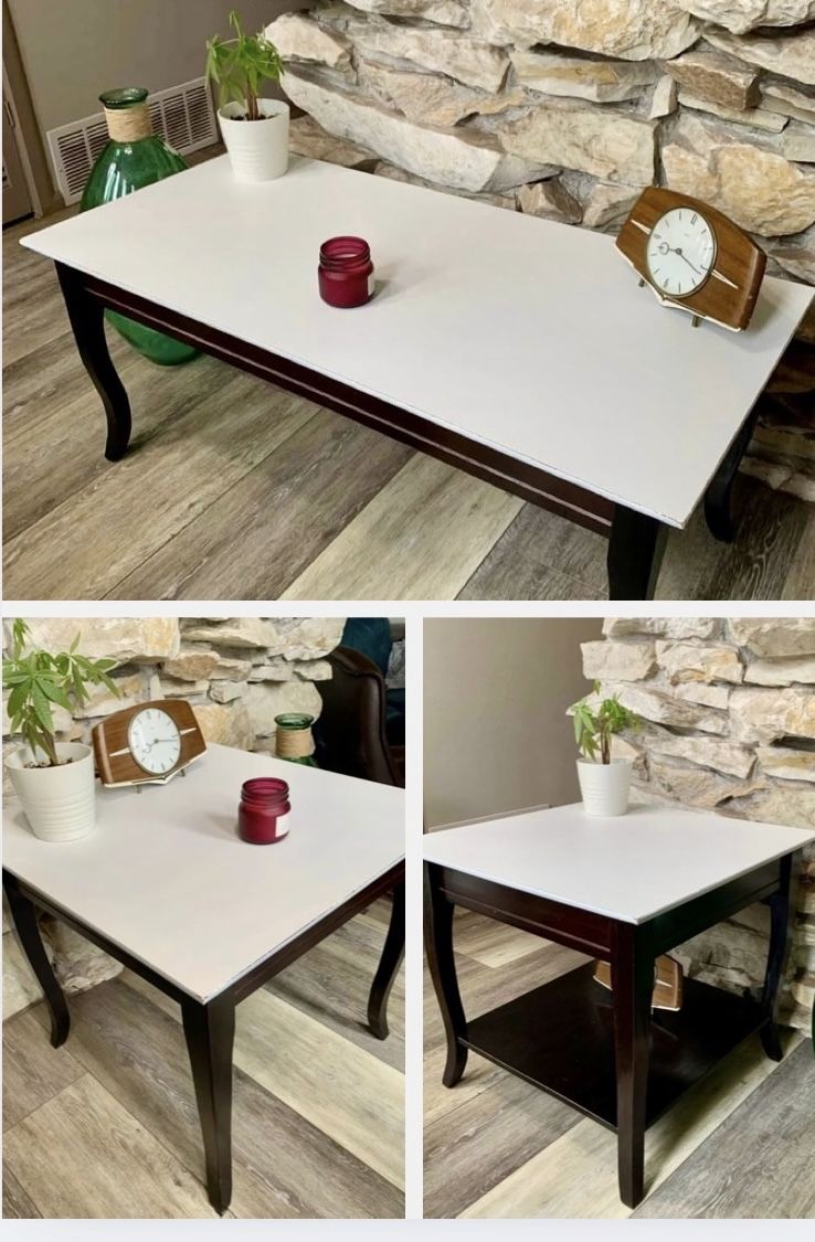 🌟Great 3 Piece Set! Espresso/White Coffee Table And Two Side Tables🌟