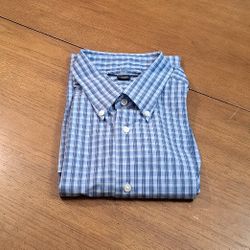 Men's Structure Fitted Long Sleeve Dress Shirt Blue & Navy Plaid Size 15-15 1/2 34-35
