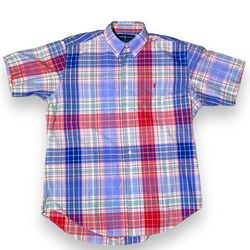 Ralph Lauren Classic Fit Blue Plaid Short Sleeve Button Down Shirt Men’s Large