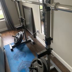Squat Rack, Olympic Barbell, Weights 