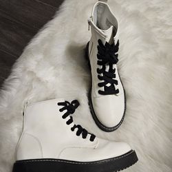 White & Black Combat Boots