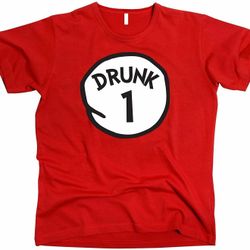 Drunk 1 & Drunk 2 Funny Drinking Team, Group Halloween Costume Unisex T-shirt - BRAND NEW 