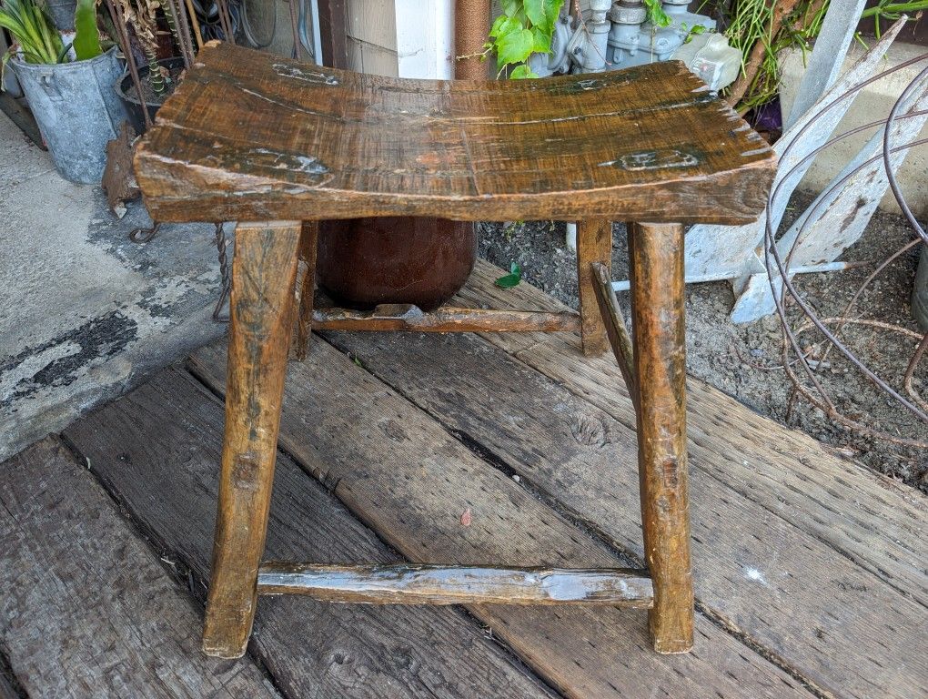 1) Asian Style Stool Distressed Wood Chair Seat Saddle Chinese