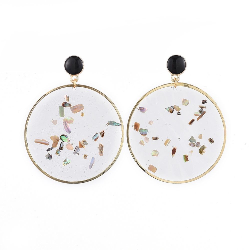 Epoxy Resin Shell Dangle with Alloy Enamel Stud Earrings