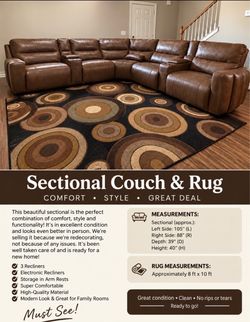Brown Leather Sectional Couch with Rug