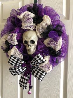 Purple skeleton wreath