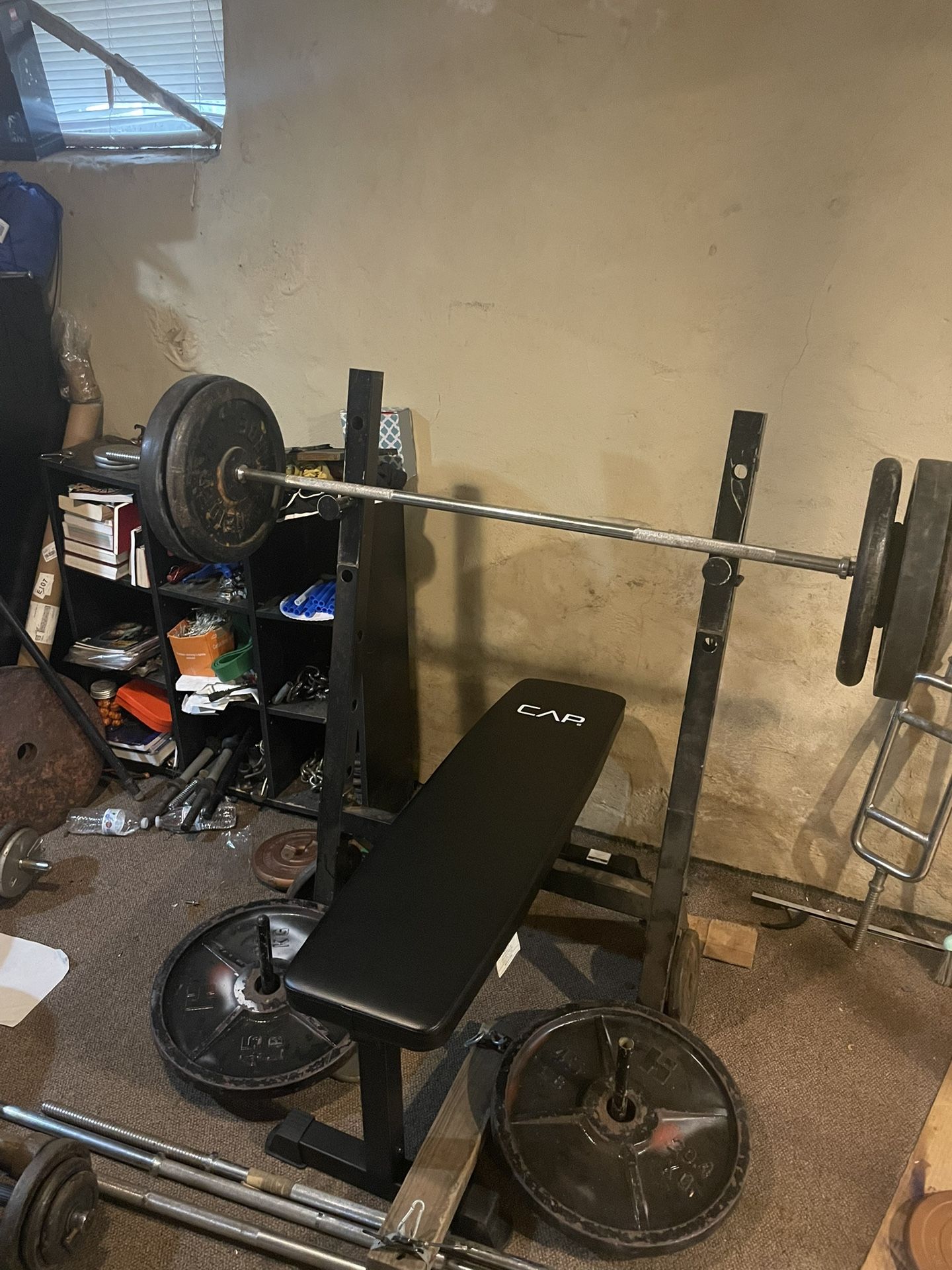 125 pound dumbell handles and barbell
