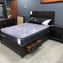 Dark Brown Solid Wood 4 Piece Bedroom Set - Meadows
