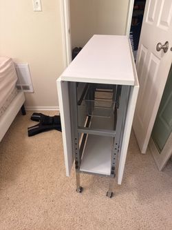 White Folding adjustable table with Storage and Casters