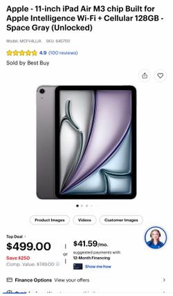 Apple - 11-inch iPad Air M3 chip Built for Apple Intelligence Wi-Fi + Cellular 128GB - Space Gray (Unlocked)