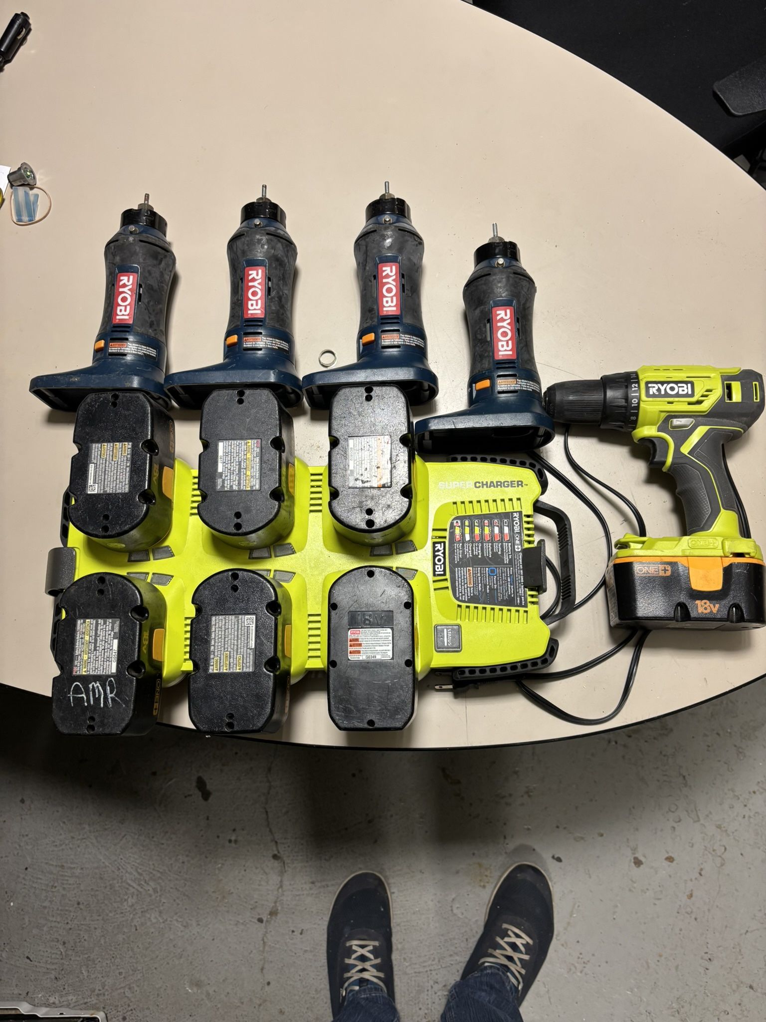 Ryobi  28 Volt Multi Charger With Batteries, Drill , And 4 Cutout Tools