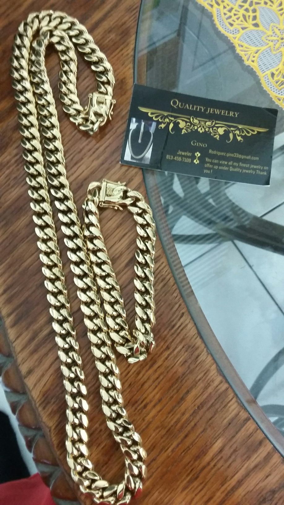 Very nice 14kt gold over staineless steel 12mm by 3oinch long Miami cuban link Chain with matching bracelet for sale !!