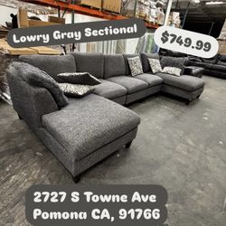 Lowry Gray Sectional With Pillows 