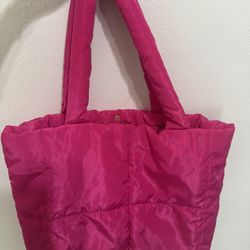Hot Pink Puffer Tote Bag / Quilted Shoulder Bag