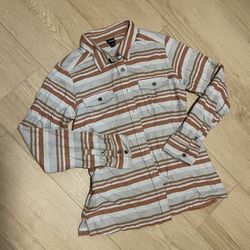 Patagonia Women’s Orange White & Gray Button Up Flannel Size 10