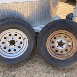(4) Used 225/75/15 Trailer Tires On 5x4.5 Rims Good For Local Driving Or Spares AS Is / They Hold Air $199 Firm Over 95% Tread 