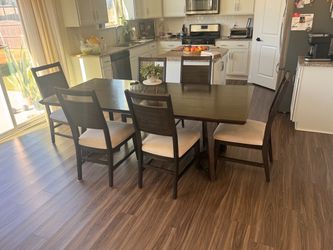 Dark Wood Dining Table with 6 Chairs