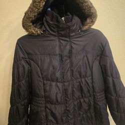Black Flax Fur Hooded Jacket. 2X