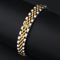  Men’s And Women’s Stainless Steel Bracelet – Gold & Silver Crown Design  