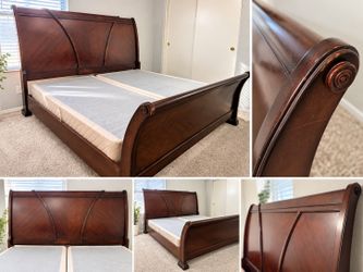California King Solid Wood Sleigh Bed + Box Springs