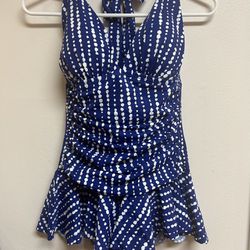 CHAPS By Ralph Lauren- Women’s Size 8 Blue/White One Piece Swim Dress