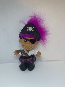 Vintage Pirate 5"RUSS TROLL DOLL Pink Hair-Eye Patch With Musket