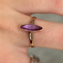 Vintage Jewelry 14k USSR solid rose gold purpurite stone 1CTW ring size 11.75