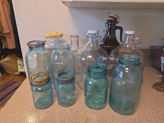 12 Antique & Vintage mixed jars Ball Atlas etc.