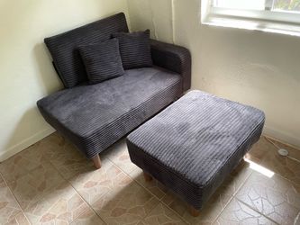 Charcoal Grey Corduroy Chaise Lounge & Ottoman