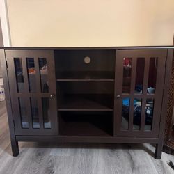 Moving sale—must go ASAP! Dark Brown Storage Cabinet / Sideboard with Glass Doors & Shelves