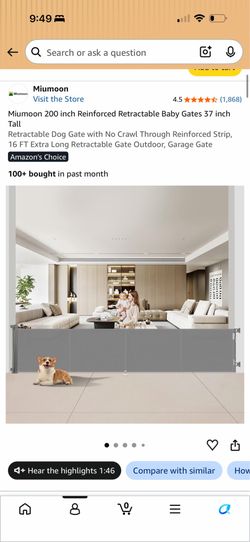 Miumoon 200 inch Reinforced Retractable Baby Gate-37in. Tall