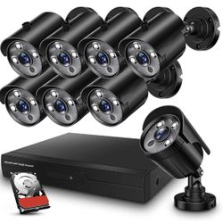 8CH 1080P Wired Security Camera System with 1TB Hard Drive, 8pcs HD Outdoor Home Surveillance Cameras Night Vision Remote Access Motion Alert