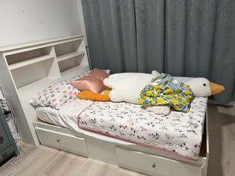 2 White Twin Bed Frame with Storage Drawers and Mattress