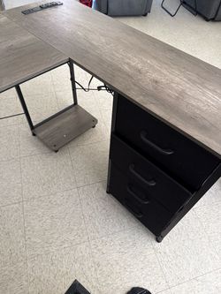L-Shaped Desk with Drawers and Shelf