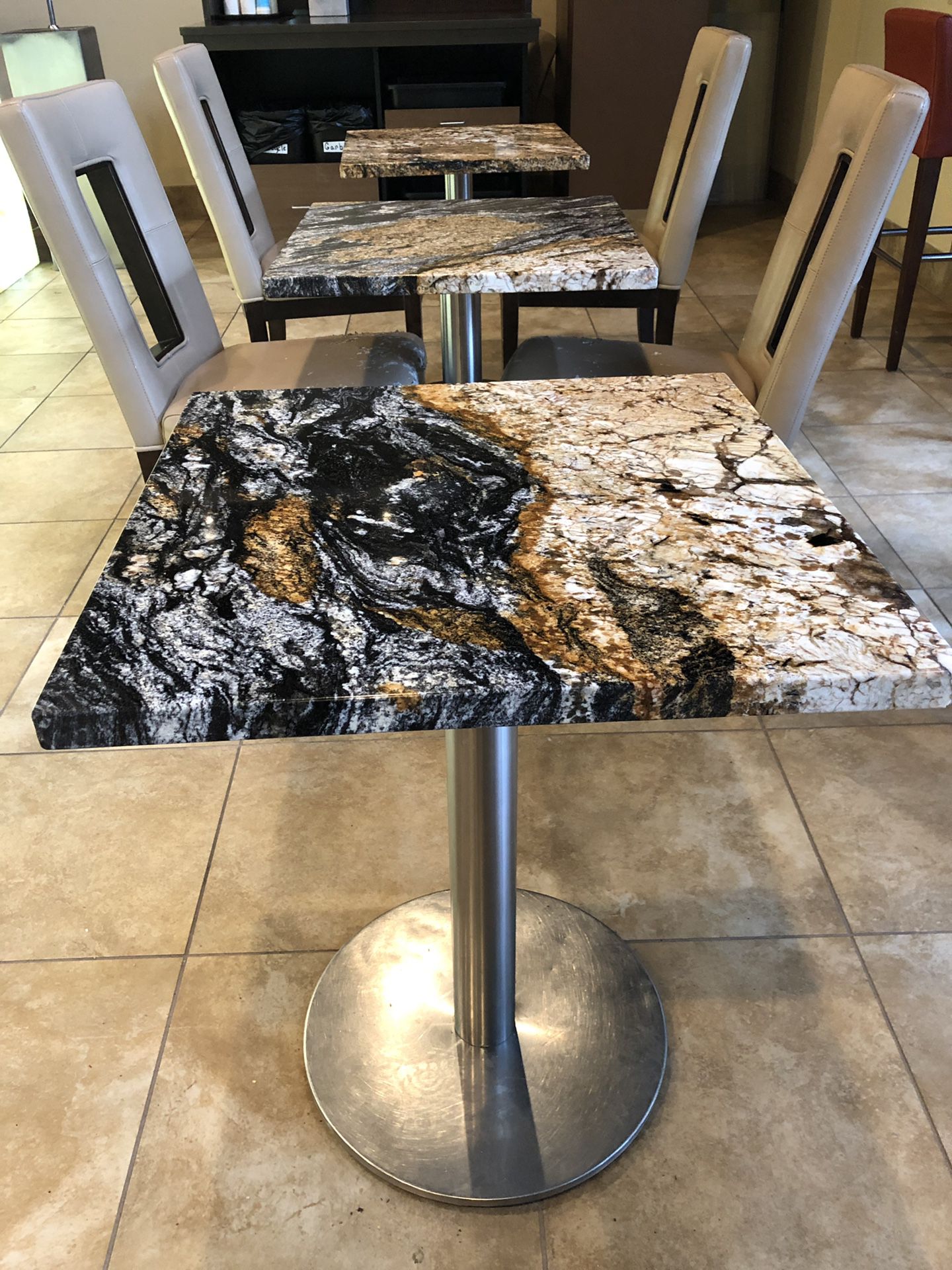 Granite tables w stainless steel base